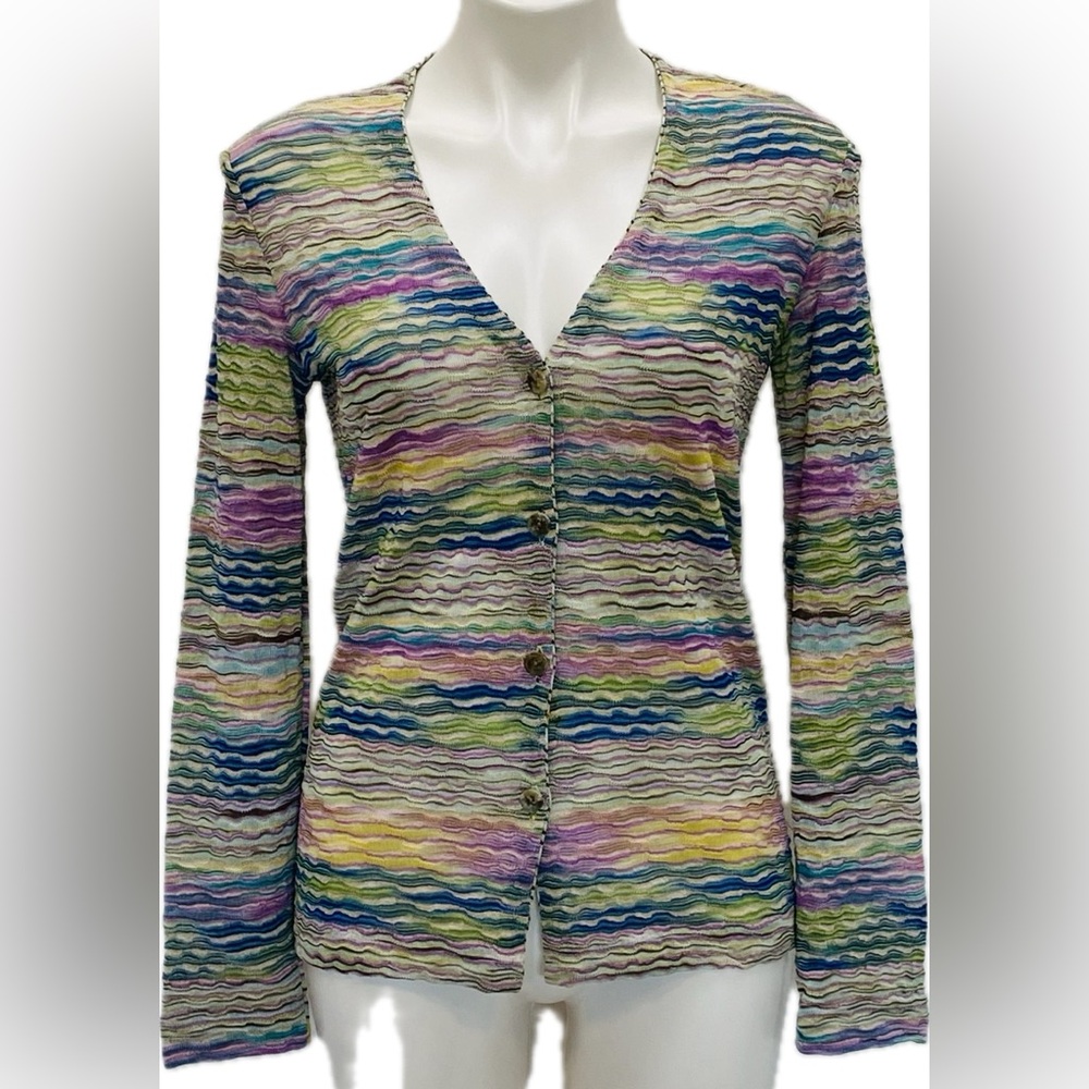 VINTAGE MISSONI ITALY TEXTURED Y2K 90s DESIGNER RAINBOW FAIRYCORE LUXE CARDIGAN